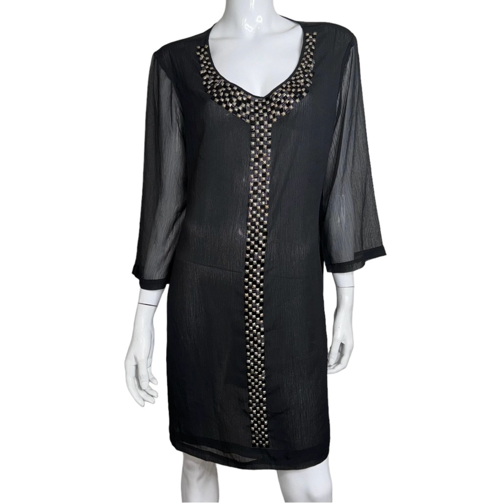 4/$40 Cortelle Sheer Bead Embellished V-Neck Midi‎ Dress Swim Suit Cover-Up